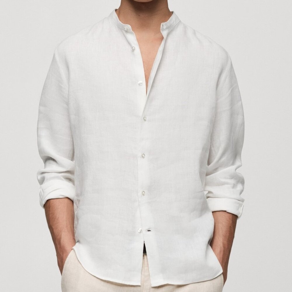 Men's Linen Mao collar shirt